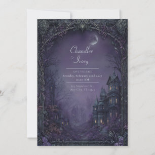 Invitation Mariage gothique au manoir sous la lune violette e