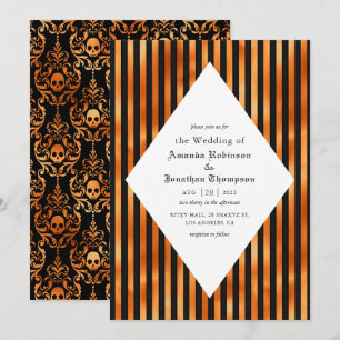Invitation Mariage gothique aux crânes noirs et cuivrés