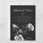 Invitation Mariage gothique aux roses blanches épineuses (Devant)