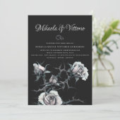Invitation Mariage gothique aux roses blanches épineuses (Debout devant)