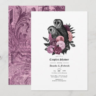 Invitation Mariage gothique avec chouette et fleurs mauves vi