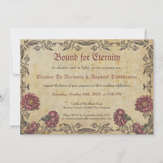 Invitation Mariage gothique avec fleurs sombres (Devant)