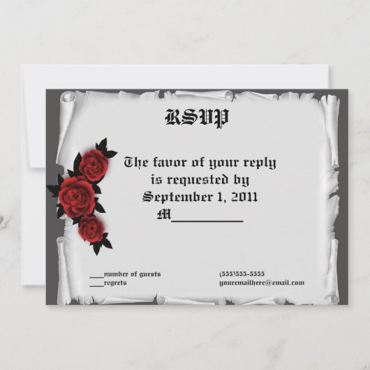 Invitation Mariage gothique avec roses en joyaux en dentelle  (Devant)