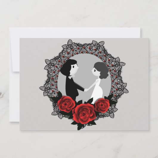 Invitation Mariage gothique avec roses en joyaux en dentelle  (Dos)