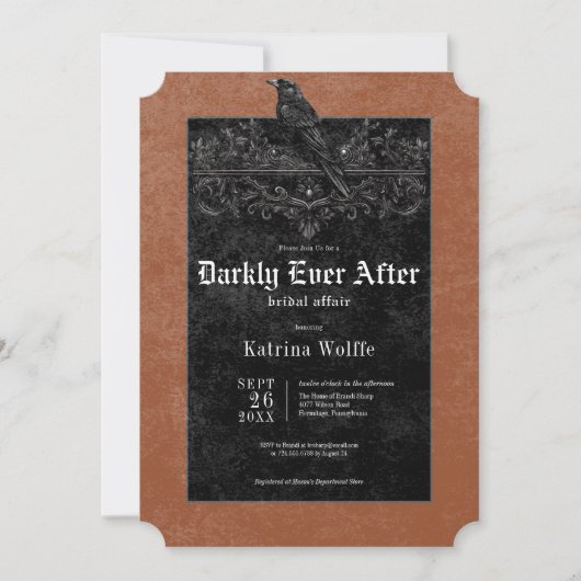 Invitation Mariage gothique Black Raven & Roses Rust (Devant)