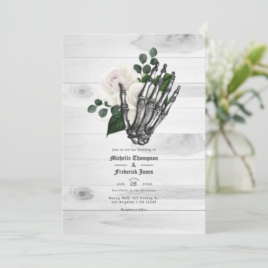 Invitation Mariage gothique blanc rustique (Debout devant)