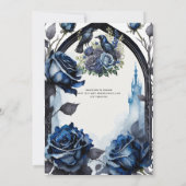 Invitation Mariage gothique Bleu noir Roses Ravens (Dos)