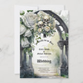 Invitation Mariage gothique Crânes noirs et blancs Crânes flo (Devant)