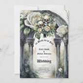 Invitation Mariage gothique Crânes noirs et blancs Crânes flo (Devant)