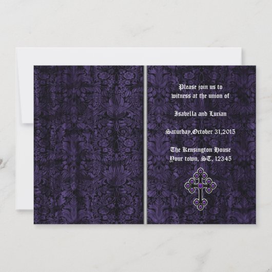 Invitation Mariage gothique croisé pourpre foncé (Devant)
