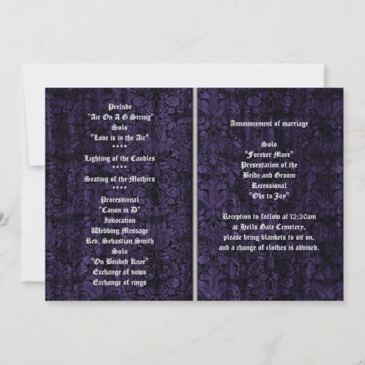 Invitation Mariage gothique croisé pourpre foncé (Dos)