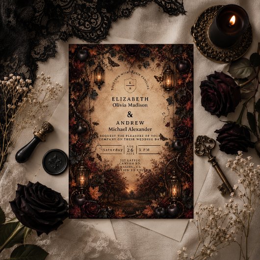 Invitation Mariage gothique d'automne enchanté