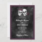 Invitation Mariage gothique de couple de crânes de squelette (Devant)