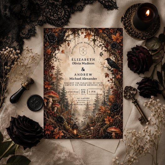 Invitation Mariage gothique de forêt automnale