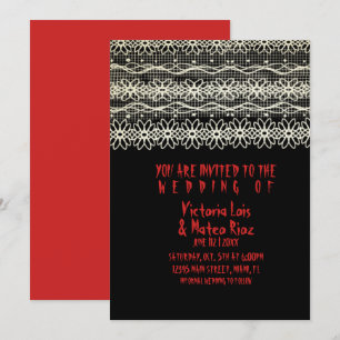 Invitation Mariage gothique dentelle rouge noir Invita