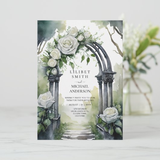 Invitation Mariage gothique des Roses blanches (Debout devant)