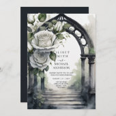 Invitation Mariage gothique des Roses blanches (Devant / Derrière)