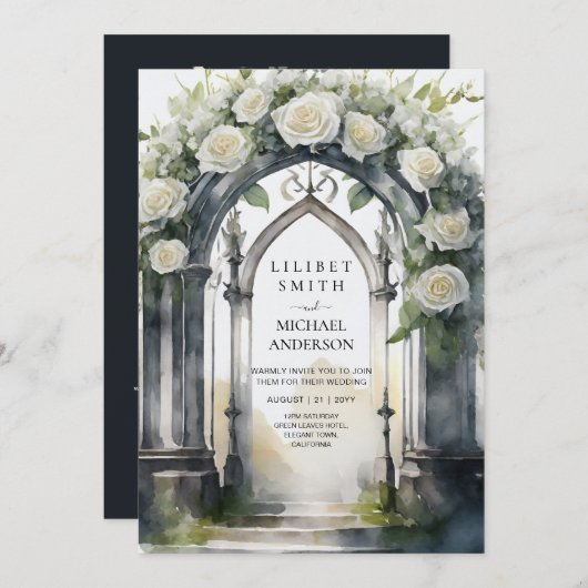 Invitation Mariage gothique des Roses blanches (Devant / Derrière)