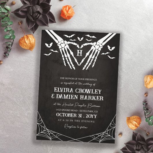 Invitation Mariage gothique d'Halloween avec chauves-souris n