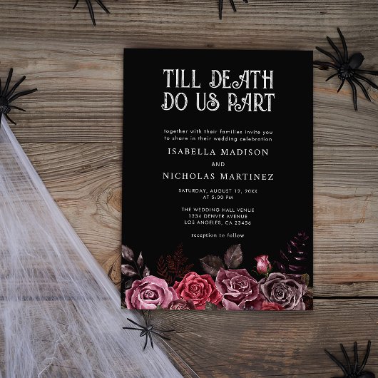 Invitation Mariage gothique d'Halloween floral violet