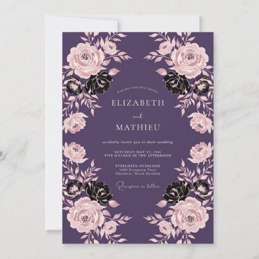 Invitation Mariage gothique dramatique prune (Devant)