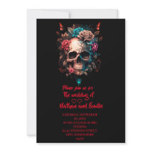 Invitation Mariage gothique du crâne floral foncé
