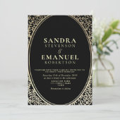Invitation Mariage gothique élégant noir et or (Debout devant)