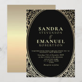 Invitation Mariage gothique élégant noir et or (Devant / Derrière)