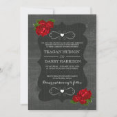 Invitation Mariage gothique en bois Rose Floral Rouge (Devant)