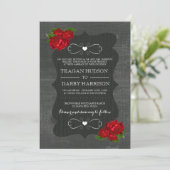 Invitation Mariage gothique en bois Rose Floral Rouge (Debout devant)