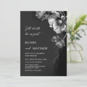 Invitation Mariage gothique Fleurs Noir Blanc et Argentées  (Debout devant)