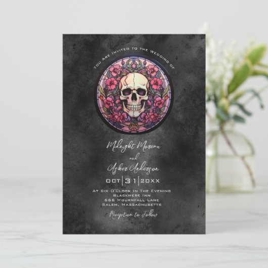 Invitation Mariage gothique floral (Debout devant)