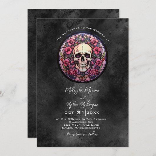 Invitation Mariage gothique floral (Devant / Derrière)