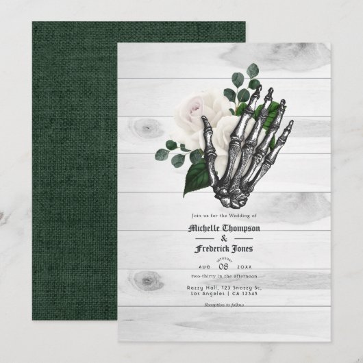 Invitation Mariage gothique floral blanc rustique (Devant / Derrière)