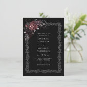 Invitation Mariage gothique Floral Frame Dark Goth Halloween (Debout devant)