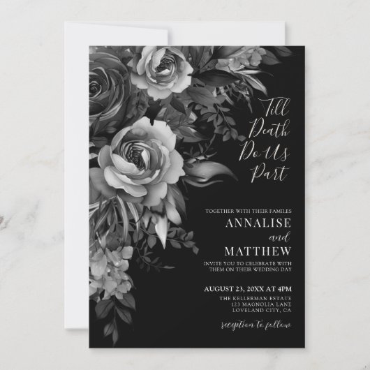 Invitation Mariage gothique floral noir (Devant)