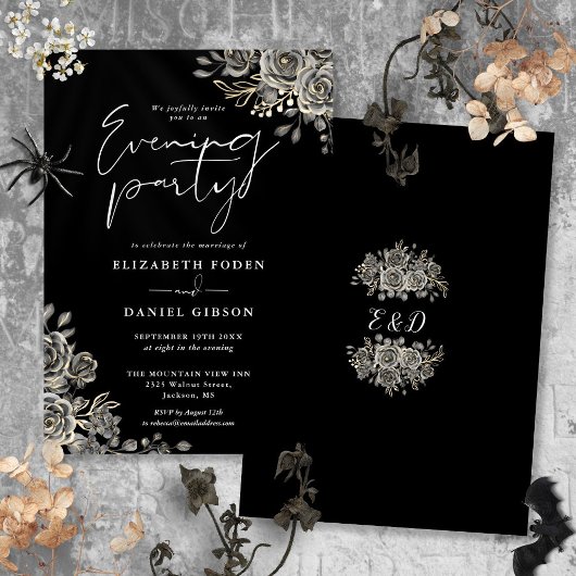 Invitation Mariage gothique floral noir et blanc Soirée