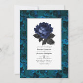 Invitation Mariage gothique floral noir et bleu avec QR Code (Devant)