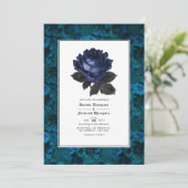 Invitation Mariage gothique floral noir et bleu avec QR Code (Debout devant)
