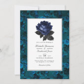 Invitation Mariage gothique floral noir et bleu avec QR Code (Devant)