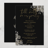 Invitation Mariage gothique floral noir et or (Devant / Derrière)