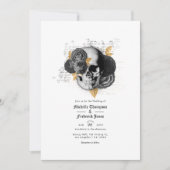 Invitation Mariage gothique Floral Noir et Or QR Code Invit (Devant)