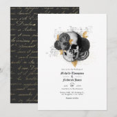 Invitation Mariage gothique Floral Noir et Or QR Code Invit (Devant / Derrière)