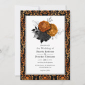 Invitation Mariage gothique Floral Noir et Orange Photo Invit (Devant)
