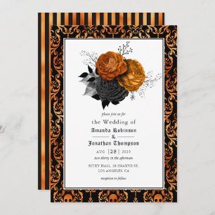 Invitation Mariage gothique Floral Noir et Orange Photo Invit
