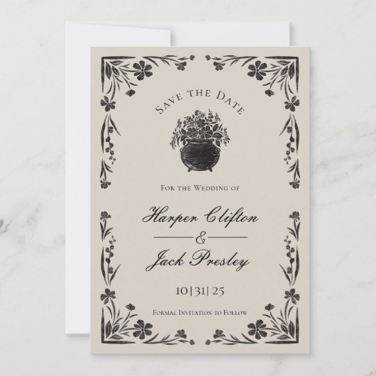 Invitation Mariage Gothique Floral Noir Moody Enregistrer La  (Devant)