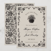 Invitation Mariage Gothique Floral Noir Moody Enregistrer La  (Devant / Derrière)
