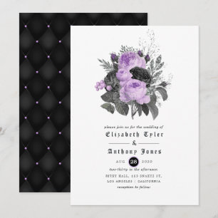 Invitation Mariage gothique floral noir, violet et argent
