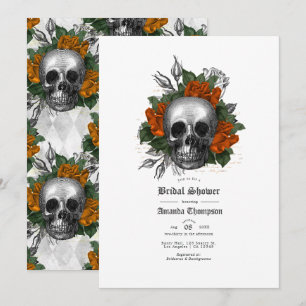 Invitation Mariage gothique floral orange crâne