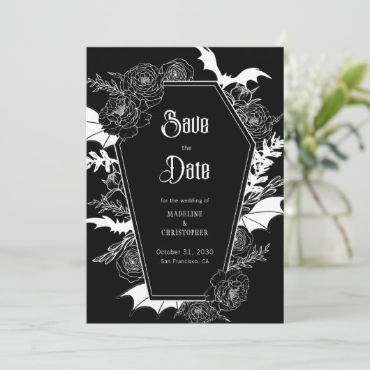 Invitation Mariage gothique floral Photo Enregistrer la date (Debout devant)